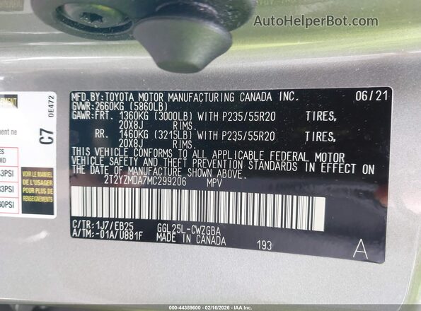 2T2YZMDA7MC299206 2021 LEXUS RX 350 Серебряный Вид подкапотного пространства