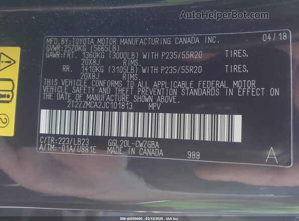 2T2ZZMCA2JC101813 2018 LEXUS RX 350 Черный Вид подкапотного пространства