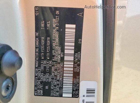 2T2ZZMCA3GC007965 2016 LEXUS RX Cream Widok naklejki z numerem VIN