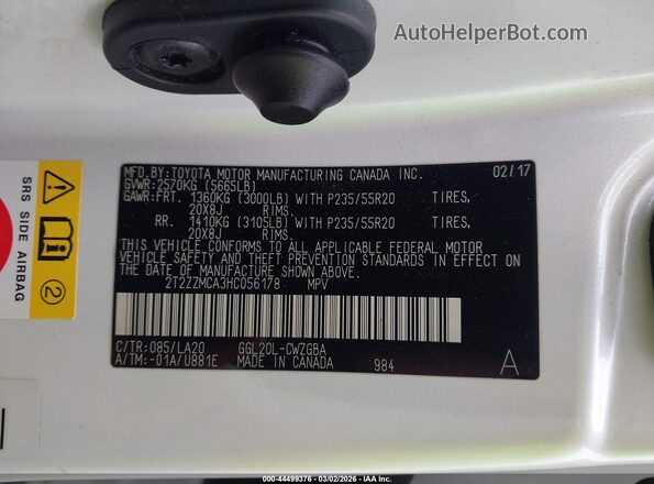 2T2ZZMCA3HC056178 2017 LEXUS RX 350 Белый Вид подкапотного пространства