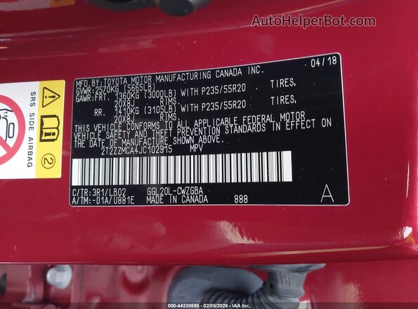 2T2ZZMCA4JC102915 2018 LEXUS RX 350 Красный Вид подкапотного пространства