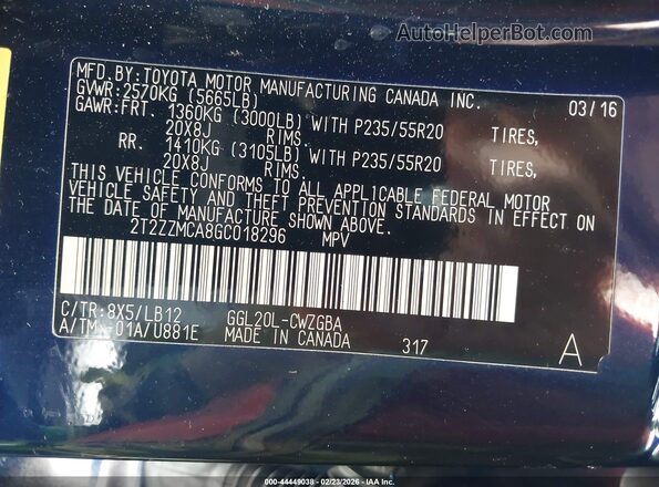 2T2ZZMCA8GC018296 2016 LEXUS RX 350 Синий Вид подкапотного пространства