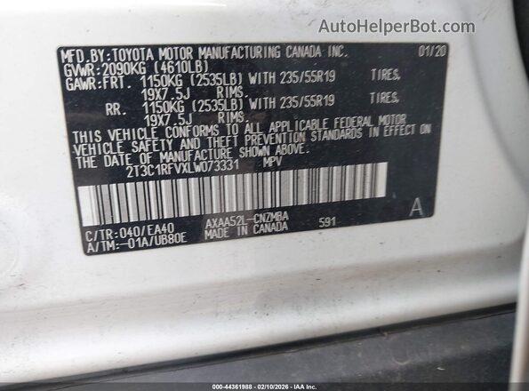 2T3C1RFVXLW073331 2020 TOYOTA LE Белый Вид подкапотного пространства