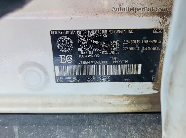 2T3DWRFV1LW094199 2020 TOYOTA LIMITED Белый Вид подкапотного пространства