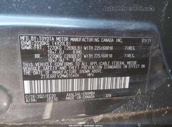 2T3E6RFV2MW015404 2021 TOYOTA RAV4 HYBRID Gray Engine compartment view