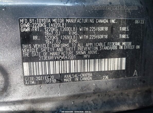 2T3E6RFV4PW042091 2023 TOYOTA RAV4 HYBRID Gray Engine compartment view