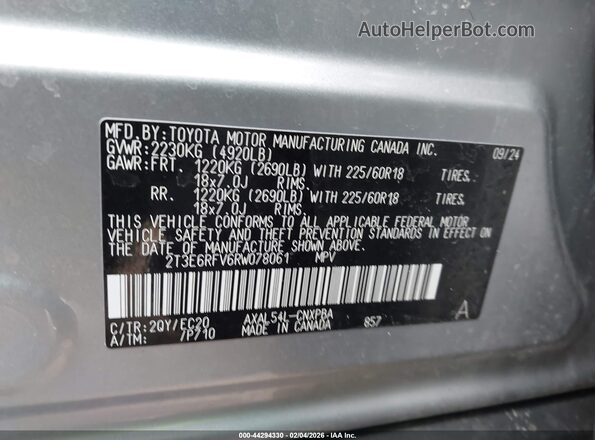 2T3E6RFV6RW078061 2024 TOYOTA RAV4 HYBRID Серебряный Вид подкапотного пространства