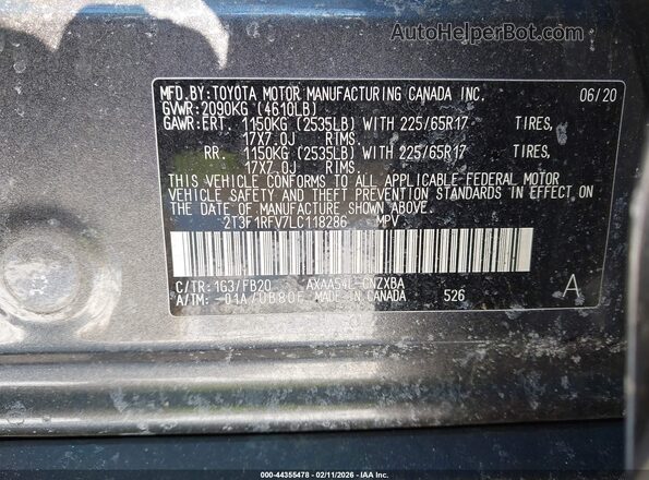 2T3F1RFV7LC118286 2020 TOYOTA LE Black Вид підкапотного простору