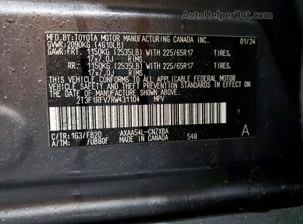 2T3F1RFV7RW431104 2024 TOYOTA LE Charcoal სალონის 360-გრადუსიანი ხედი