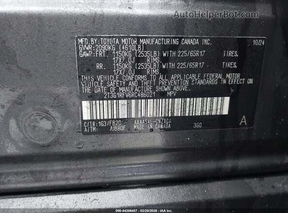 2T3G1RFV6RC486021 2024 TOYOTA LE Серый Вид подкапотного пространства