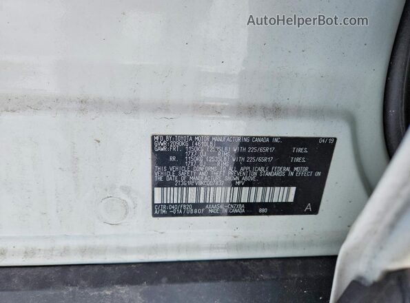 2T3G1RFV8KC007832 2019 TOYOTA LE Белый Вид наклейки с VIN-кодом