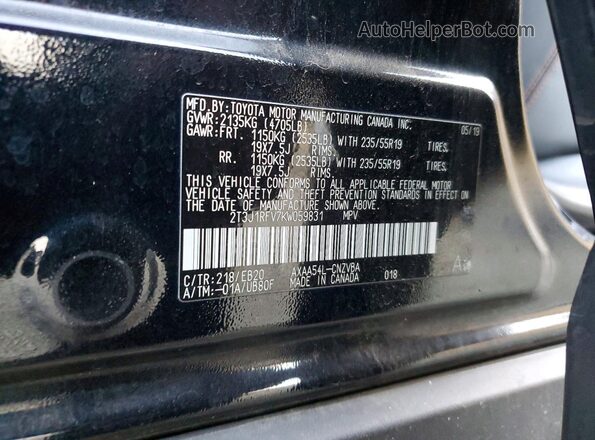 2T3J1RFV7KW059831 2019 TOYOTA RAV4 Black 360 interior view