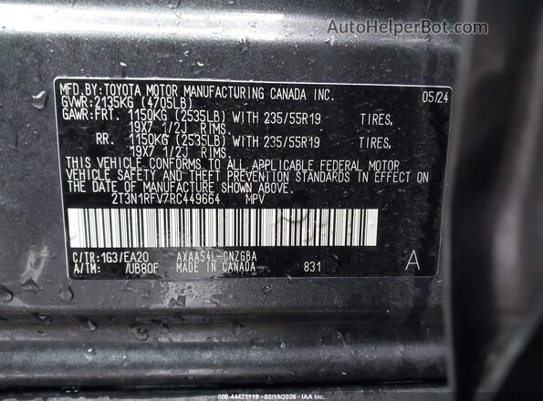 2T3N1RFV7RC449664 2024 TOYOTA LIMITED Серый Вид подкапотного пространства