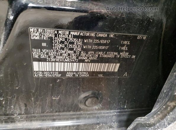 2T3RFREV1JW824472 2018 TOYOTA RAV4 Черный Вид наклейки с VIN-кодом