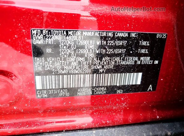 2T3RWRFV8SW262988 2025 TOYOTA RAV4 Red Vista interior de 360 grados