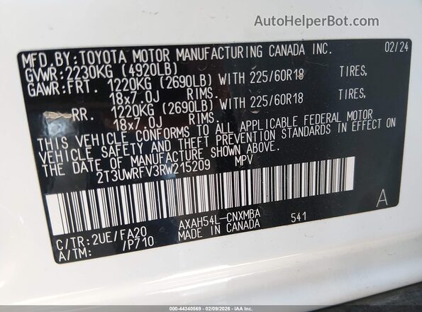 2T3UWRFV3RW215209 2024 TOYOTA RAV4 HYBRID White Widok komory silnika