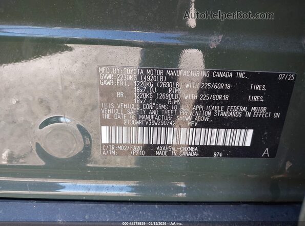 2T3UWRFV3SW290742 2025 TOYOTA RAV4 HYBRID Green Engine compartment view
