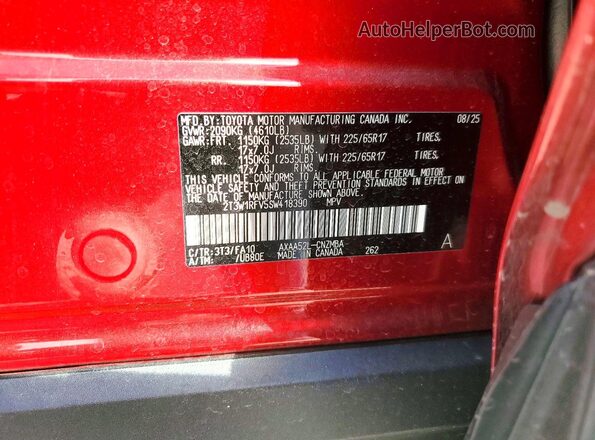 2T3W1RFV5SW418390 2025 TOYOTA RAV4 Red Vista de la etiqueta del VIN