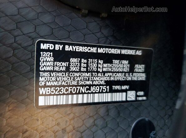 WB523CF07NCJ69751 2022 BMW IX Черный Панорамный вид салона 360°