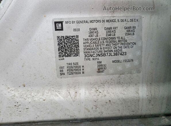 3GNCJNSB7JL387423 2018 CHEVROLET TRAX Серебряный Панорамный вид салона 360°