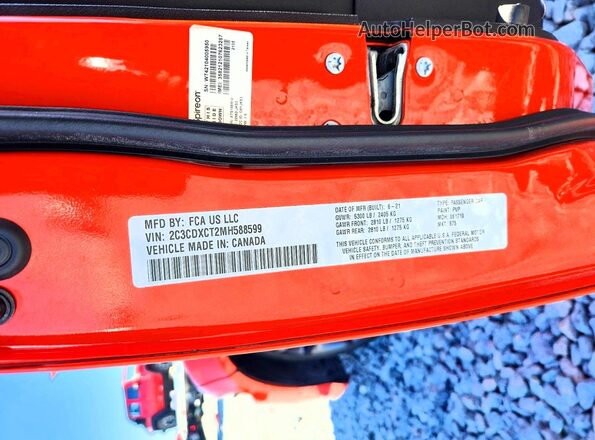 2C3CDXCT2MH588599 2021 DODGE CHARGER Orange VIN sticker view