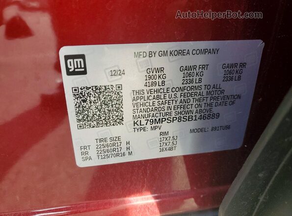 KL79MPSP8SB146889 2025 CHEVROLET TRAILBLAZER Red სალონის 360-გრადუსიანი ხედი