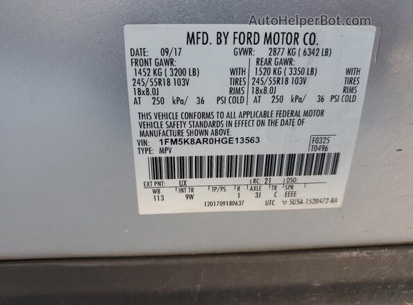 1FM5K8AR0HGE13563 2017 FORD FORD EXPLORER Серебряный 
