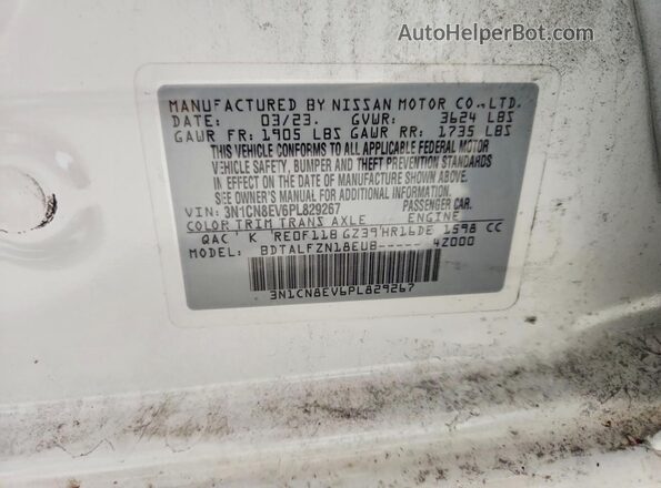 3N1CN8EV6PL829267 2023 NISSAN VERSA Белый Вид наклейки с VIN-кодом
