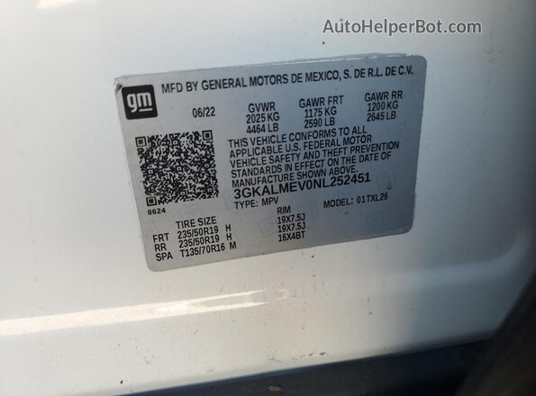 3GKALMEV0NL252451 2022 GMC TERRAIN Белый Панорамный вид салона 360°