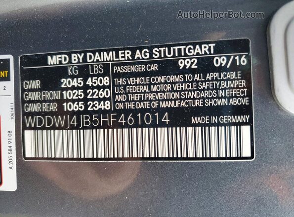 WDDWJ4JB5HF461014 2017 MERCEDES-BENZ C-CLASS Серебряный Вид наклейки с VIN-кодом