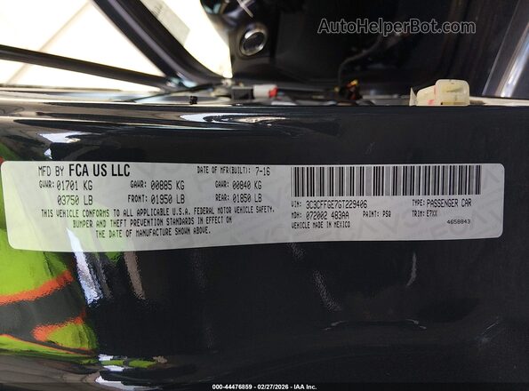 3C3CFFGE7GT229406 2016 FIAT 500E Серый Вид подкапотного пространства