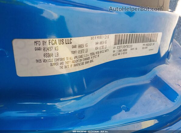 3C3CFFLR3HT561319 2017 FIAT 500C Blue Widok komory silnika