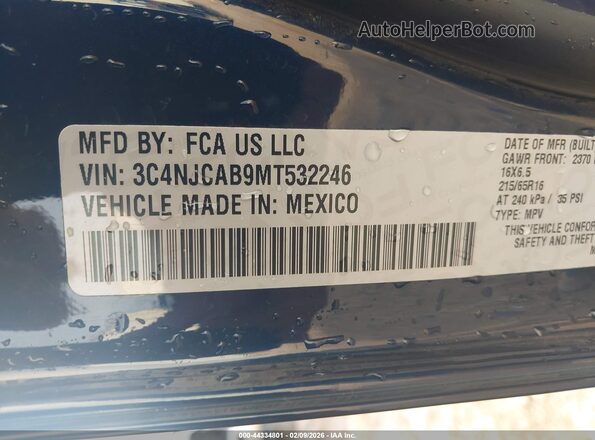 3C4NJCAB9MT532246 2021 JEEP COMPASS Синий Вид подкапотного пространства