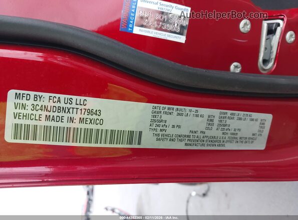 3C4NJDBNXTT179643 2026 JEEP COMPASS Red Вид підкапотного простору