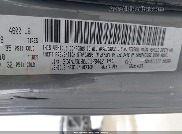 3C4NJDCB0LT178442 2020 JEEP COMPASS Gray Widok komory silnika