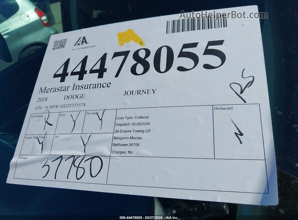 3C4PDCAB2JT375574 2018 DODGE JOURNEY Серебряный 
