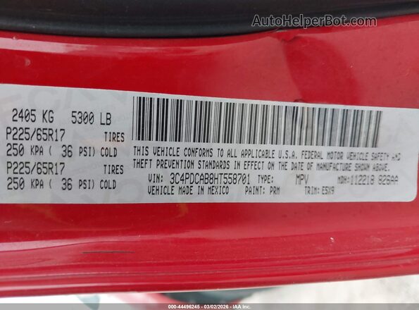 3C4PDCAB8HT558701 2017 DODGE JOURNEY Red Vista del compartimento del motor