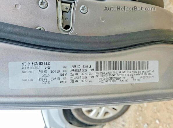 3C4PDCBB4KT738201 2019 DODGE JOURNEY Серебряный Вид наклейки с VIN-кодом