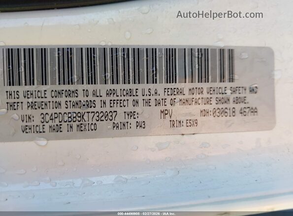 3C4PDCBB9KT732037 2019 DODGE JOURNEY White Вид підкапотного простору