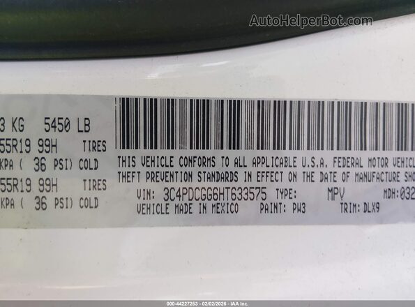 3C4PDCGG6HT633575 2017 DODGE JOURNEY White Вид підкапотного простору