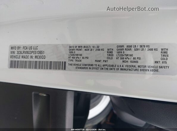 3C6LRVBG3PE513651 2023 RAM PROMASTER 1500 Белый Вид подкапотного пространства