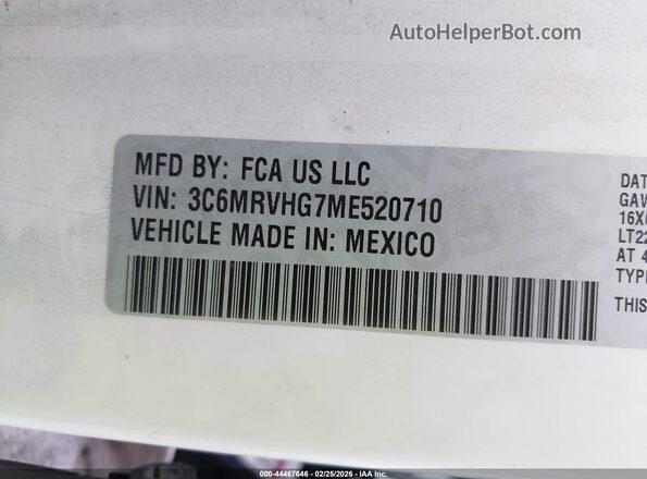 3C6MRVHG7ME520710 2021 RAM PROMASTER 3500 White ძრავის განყოფილების ხედი