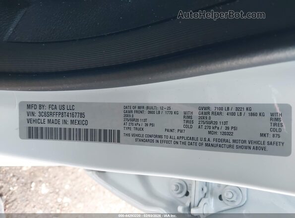 3C6SRFFP8T4167785 2026 RAM 1500 White Вид підкапотного простору