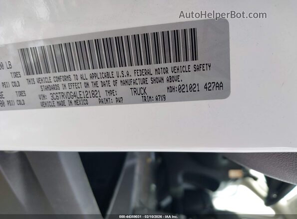 3C6TRVDG4LE121821 2020 RAM PROMASTER 2500 Белый Вид подкапотного пространства