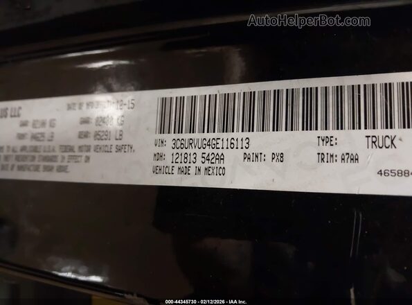 3C6URVUG4GE116113 2016 RAM PROMASTER 3500 Black Вид підкапотного простору