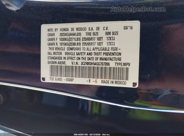 3CZRM3H54GG707096 2016 HONDA CR-V Dark Blue Вид подкапотного пространства