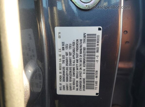 3CZRM3H57GG721901 2016 HONDA CRV Silver Widok naklejki z numerem VIN