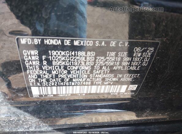 3CZRZ1H76TM707488 2026 HONDA HR-V Черный Вид подкапотного пространства