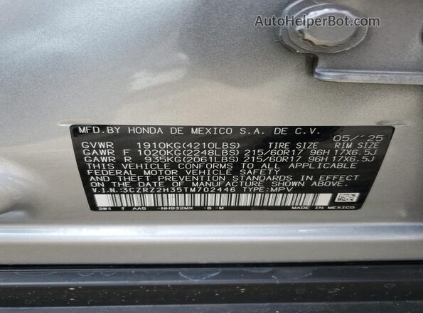 3CZRZ2H35TM702446 2026 HONDA HR-V Серебряный Вид наклейки с VIN-кодом