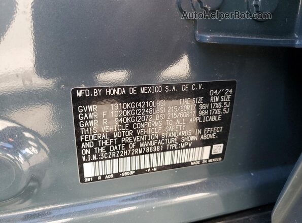 3CZRZ2H72RM786981 2024 HONDA HR-V Синий Вид наклейки с VIN-кодом